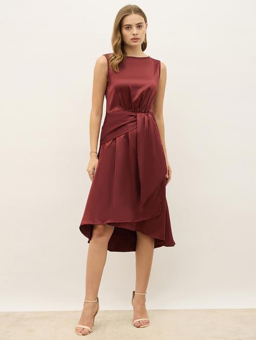 women maroon solid sleeveless wrap dress - 21971141 - Standard Image - 0