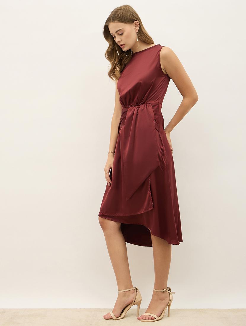 women maroon solid sleeveless wrap dress - 21971141 - Standard Image - 2