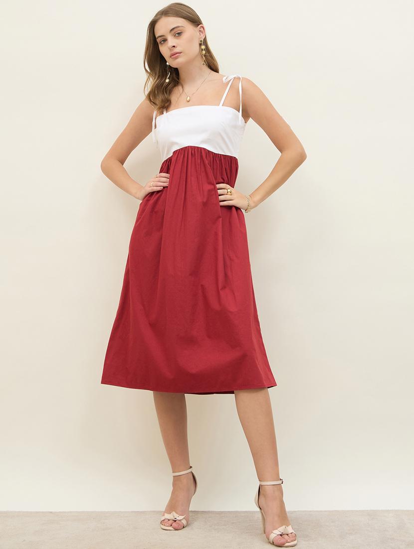 women color blocked shoulder strap a-line dress - 21971146 - Standard Image - 2