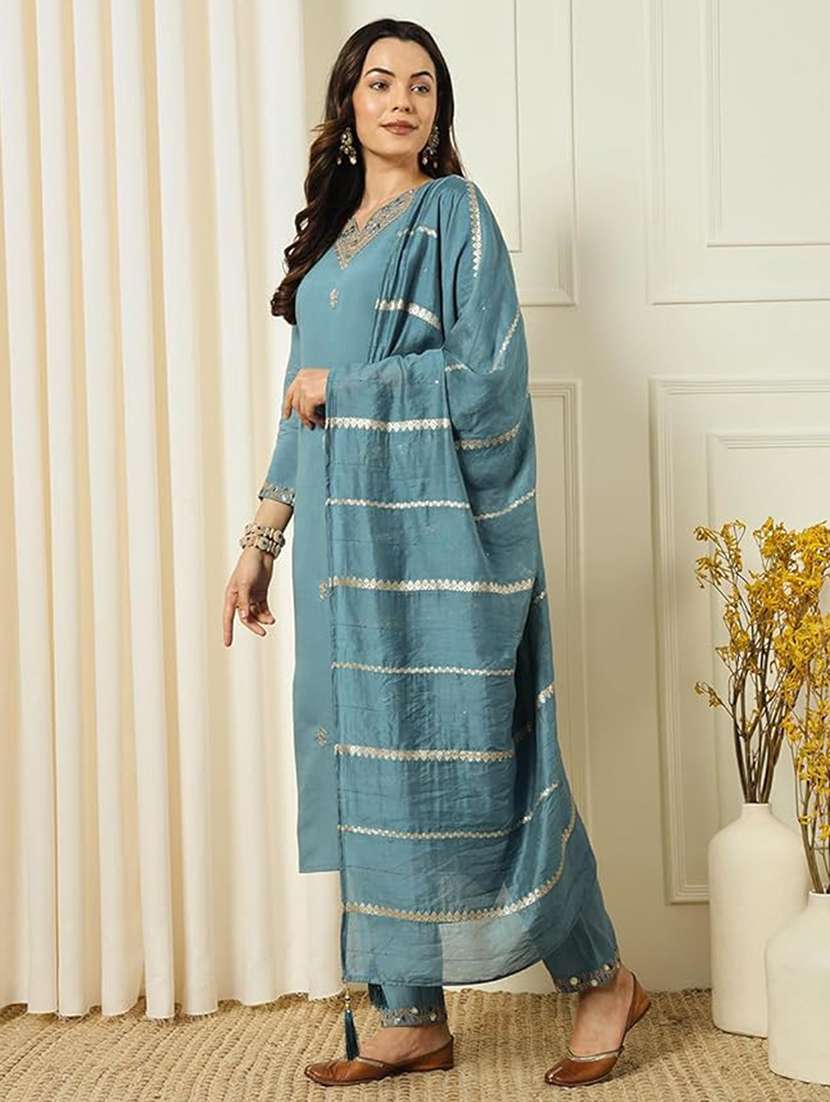 women three quarter sleeve kurta pant with dupatta set - 21971163 - Standard Image - 2