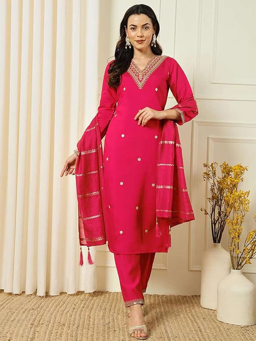 women three quarter sleeve kurta pant with dupatta set
