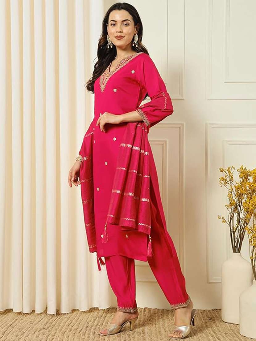 women three quarter sleeve kurta pant with dupatta set - 21971164 - Standard Image - 2