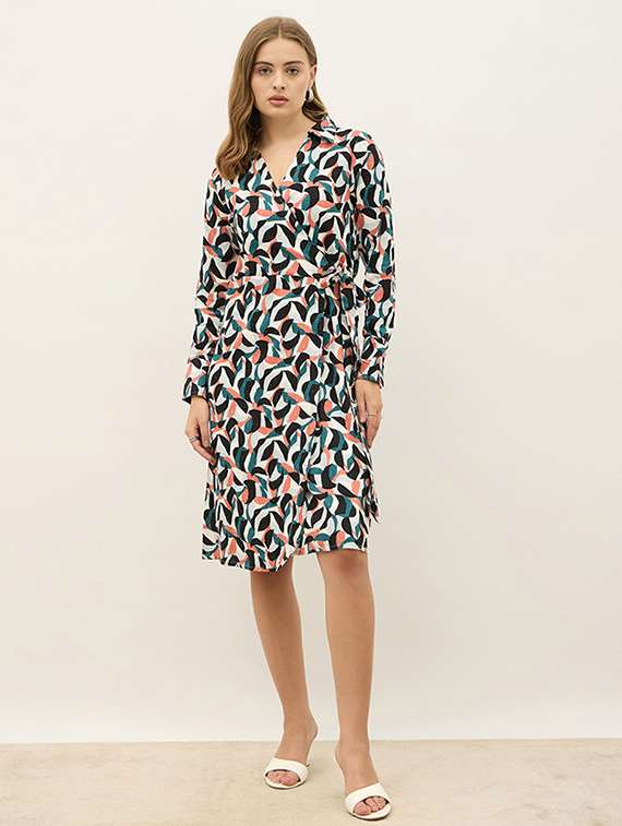 women printed collared puff sleeve a-line dress - 21971181 -  Standard Image - 2