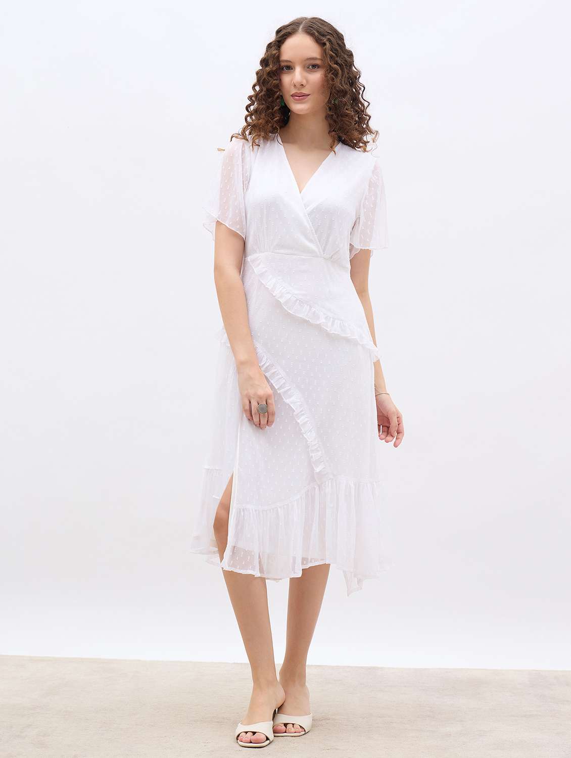 women self designed flared sleeve ruffle dress