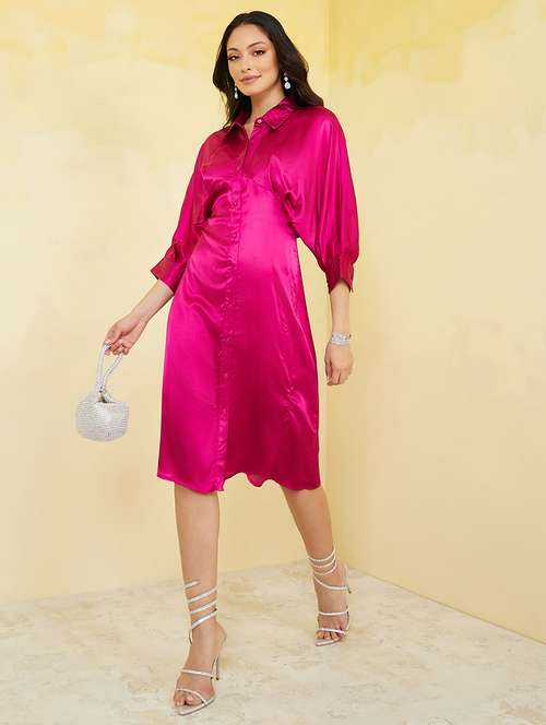women solid collared batwing sleeve shirt dress - 21971195 -  Standard Image - 0