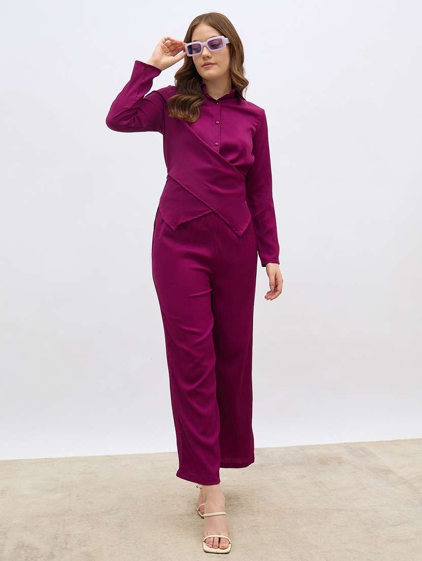 women solid shirt and trouser co-ord set - 21971205 -  Standard Image - 2