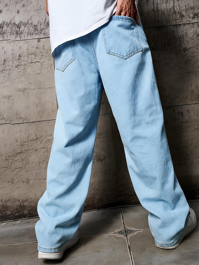 men plain mid rise full length baggy jeans - 21971222 - Standard Image - 2