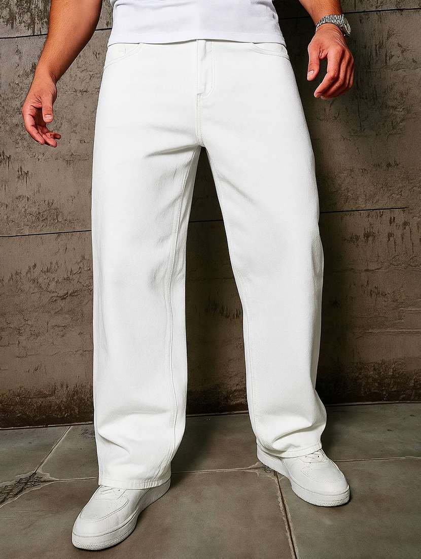 men solid mid rise baggy jean