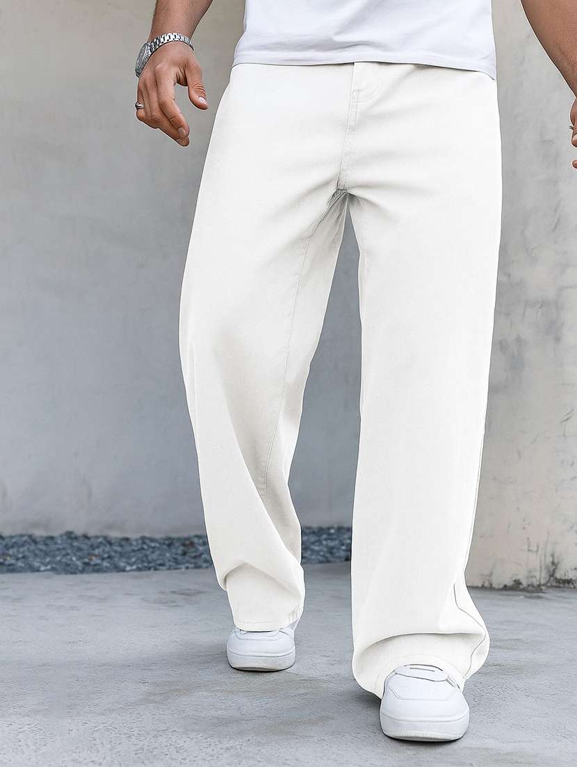 men plain mid rise full length baggy jeans