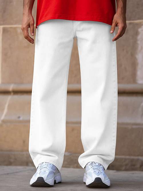 men plain mid rise full length baggy jeans - 21971254 -  Standard Image - 0