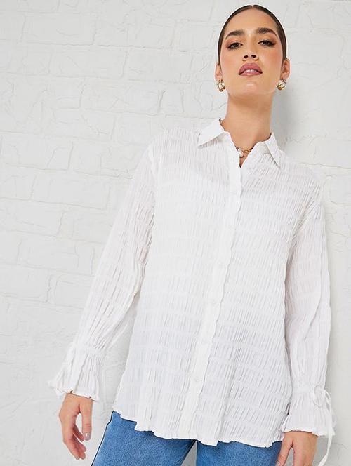 women white solid collared long sleeve shirt - 21971274 - Standard Image - 0
