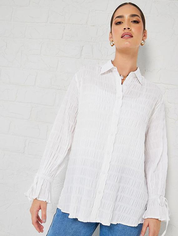 women white solid collared long sleeve shirt - 21971274 - Standard Image - 2