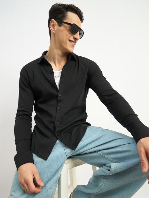 men solid collared long sleeve casual shirt - 21971276 - Standard Image - 0