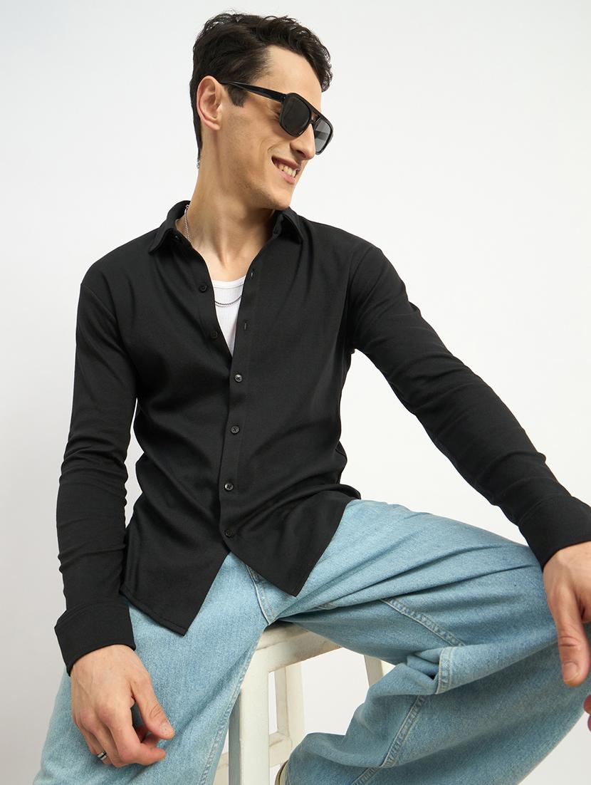 men solid collared long sleeve casual shirt - 21971276 - Zoom Image - 0