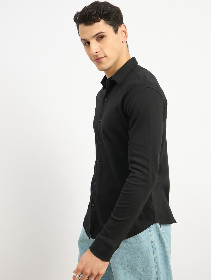 men solid collared long sleeve casual shirt - 21971276 - Standard Image - 2