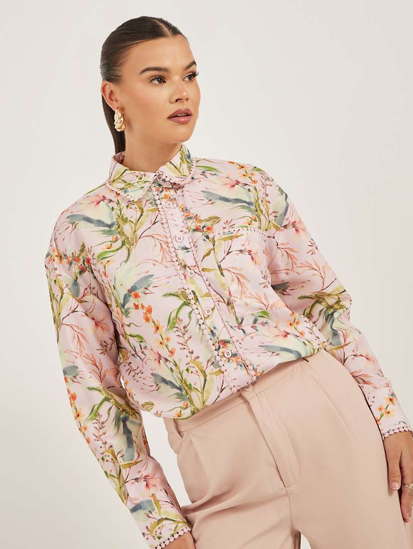 women floral print collared long sleeve shirt - 21971278 - Standard Image - 2
