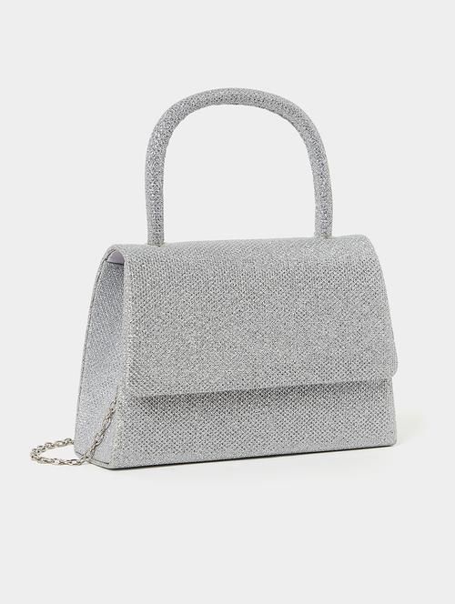 silver textured polyester flap over handbag - 21971292 -  Standard Image - 0