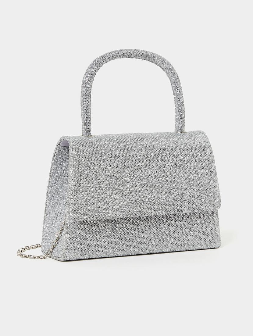 silver textured polyester flap over handbag - 21971292 -  Zoom Image - 0