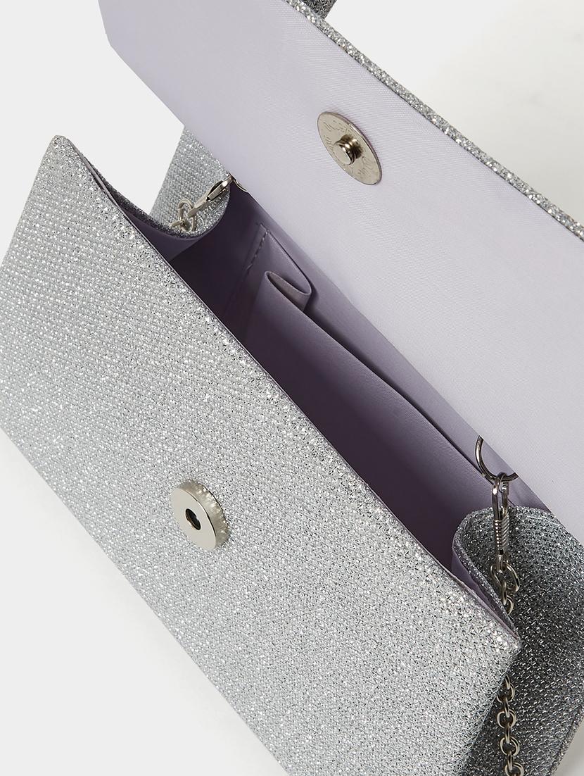 silver textured polyester flap over handbag - 21971292 - Standard Image - 2