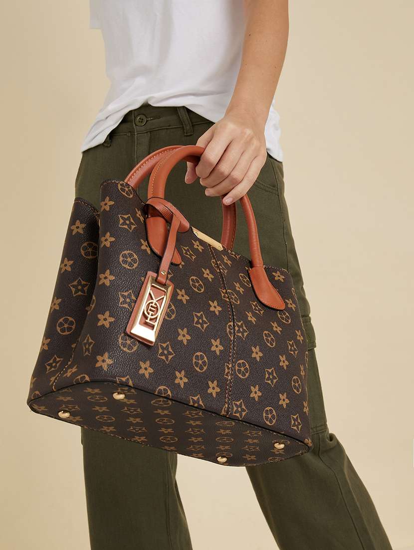 women printed tan pu leather handbag - 21971294 - Standard Image - 2