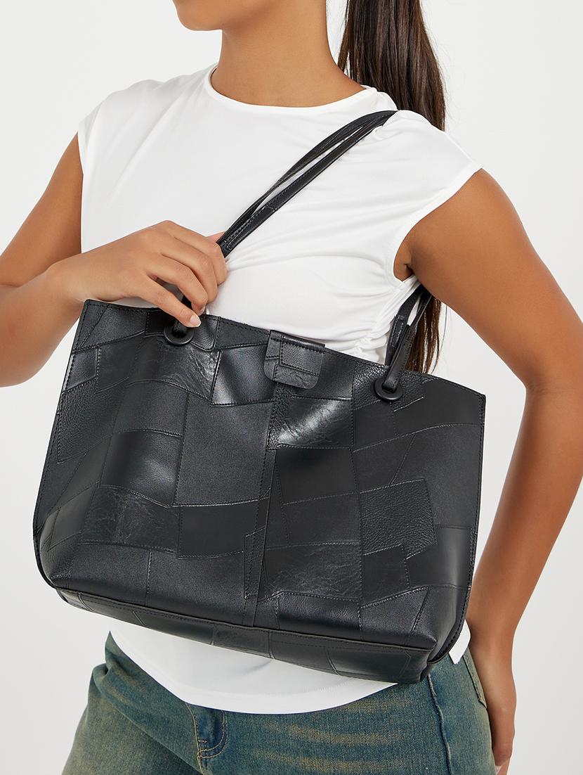 women textured black pu shoulder bag set - 21971295 - Standard Image - 2