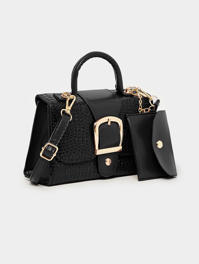 black textured casual handbag with card pouch - 21971300 - Standard Image - 2