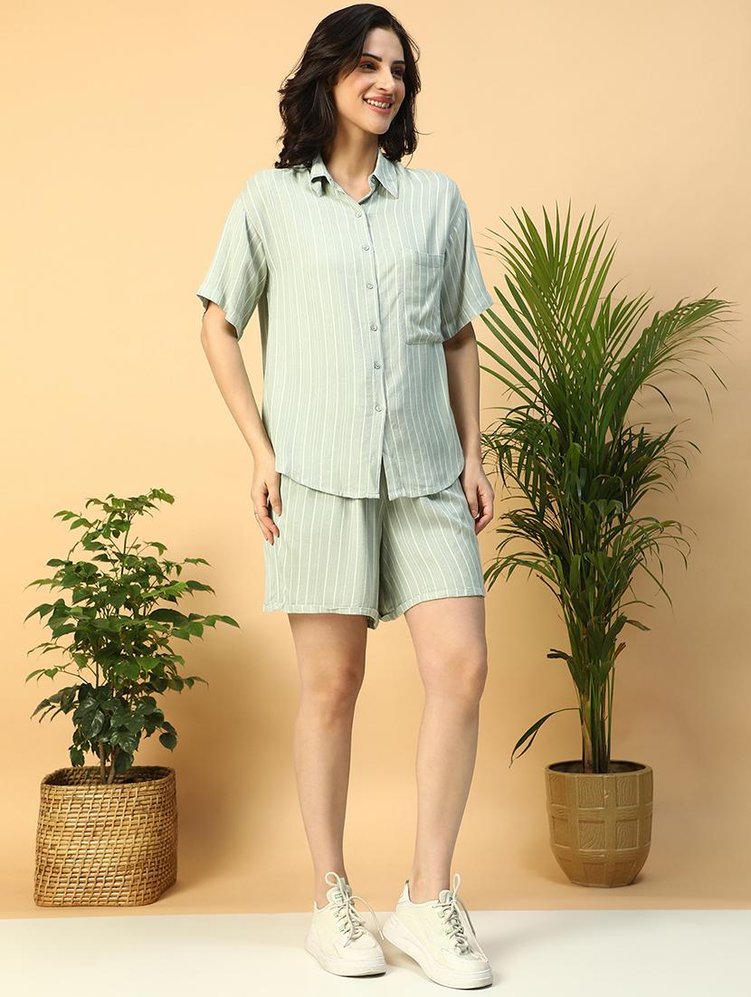 green viscose top and shorts set coord - 21971312 - Standard Image - 2