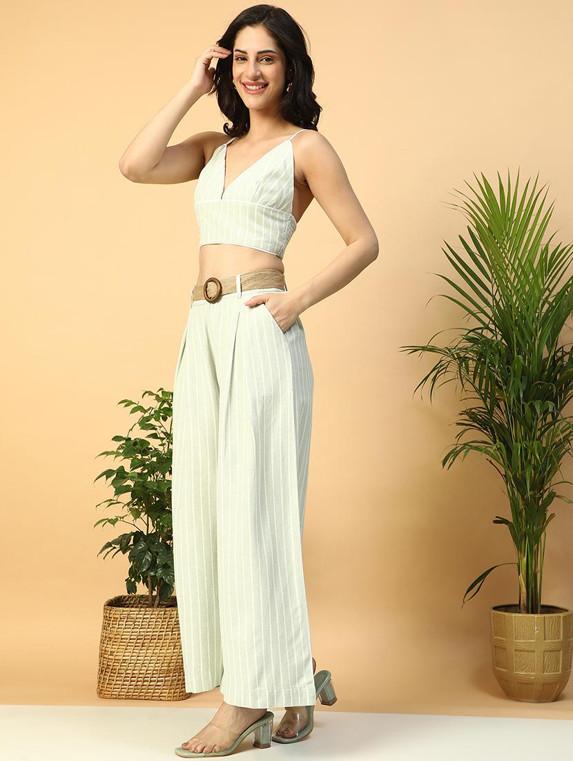 green linen top and palazzos set coord - 21971313 - Standard Image - 2