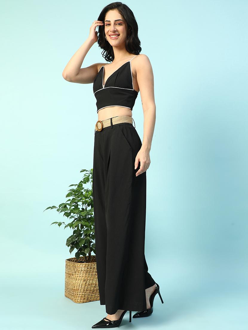 black polyester top and palazzos set coord - 21971314 - Standard Image - 2