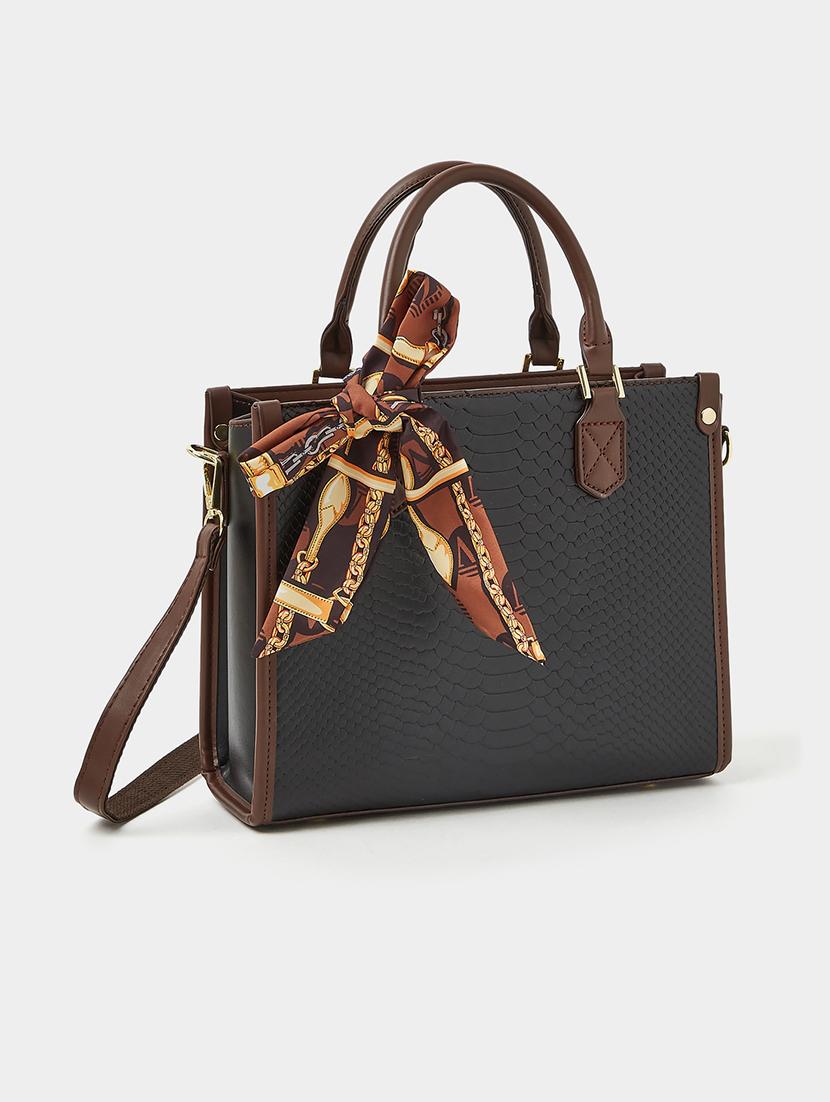 black pu handbag with bow detail - 21971372 - Zoom Image - 0