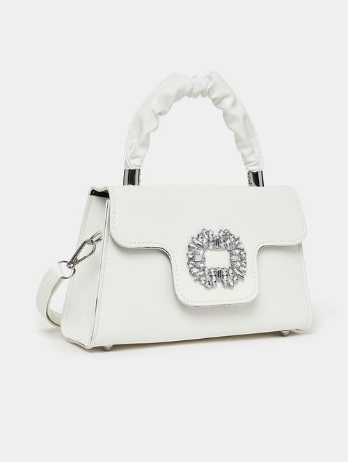 white embellished party wear pu handbag - 21971381 - Standard Image - 0