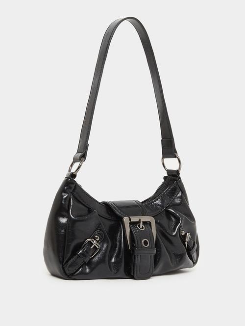 women black pu textured handbag - 21971408 -  Standard Image - 0