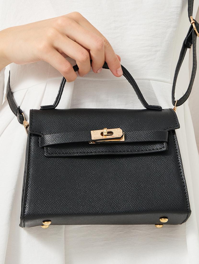 black textured pu leather handbag - 21971410 - Standard Image - 2