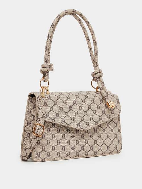 printed pu handbag with tie knot handle - 21971416 -  Standard Image - 0