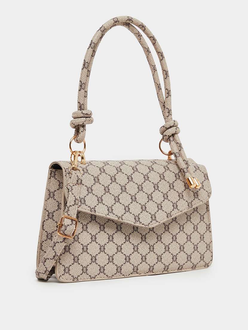printed pu handbag with tie knot handle - 21971416 -  Zoom Image - 0