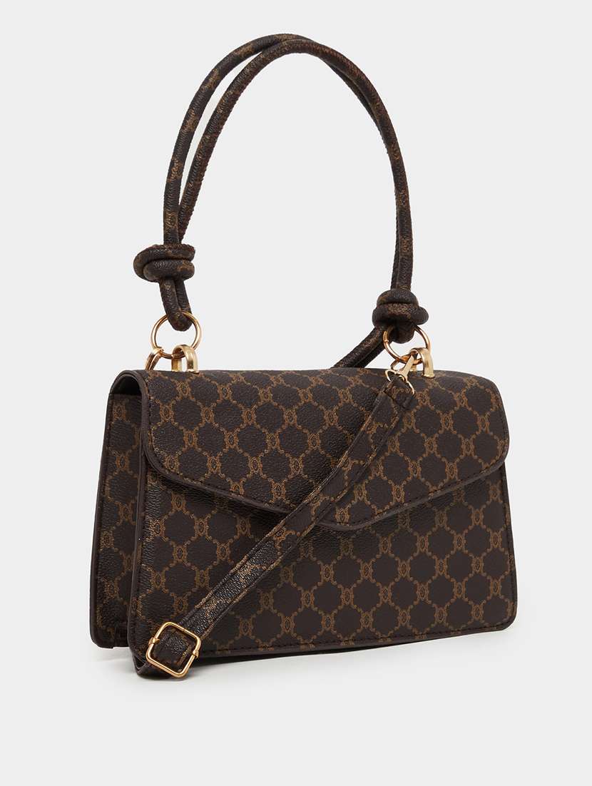 printed tie knot brown pu handbag