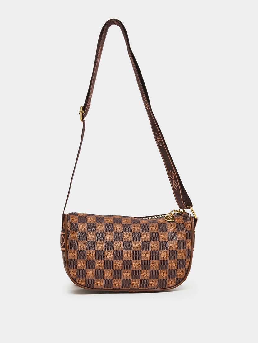 women brown printed sling bag
