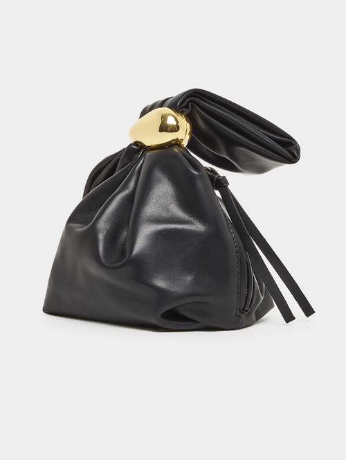 Women Black Embellished Pu Handbag