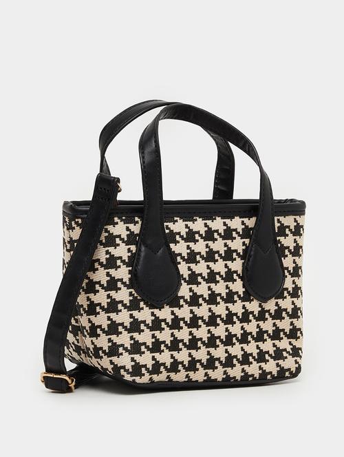 houndstooth textured canvas handbag with sling strap - 21971425 - Standard Image - 0