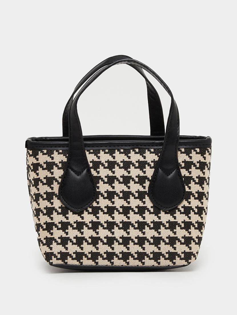 houndstooth textured canvas handbag with sling strap - 21971425 - Standard Image - 2