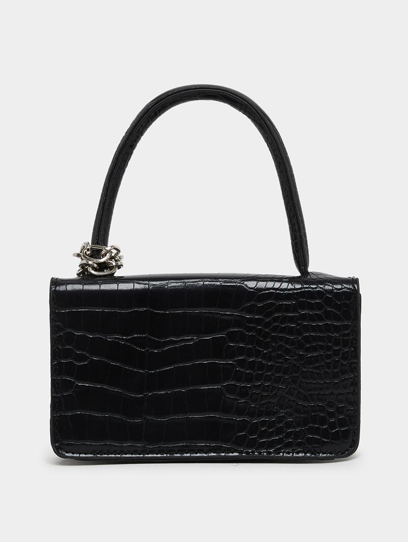 textured croc black handbag with chain - 21971426 - Standard Image - 2