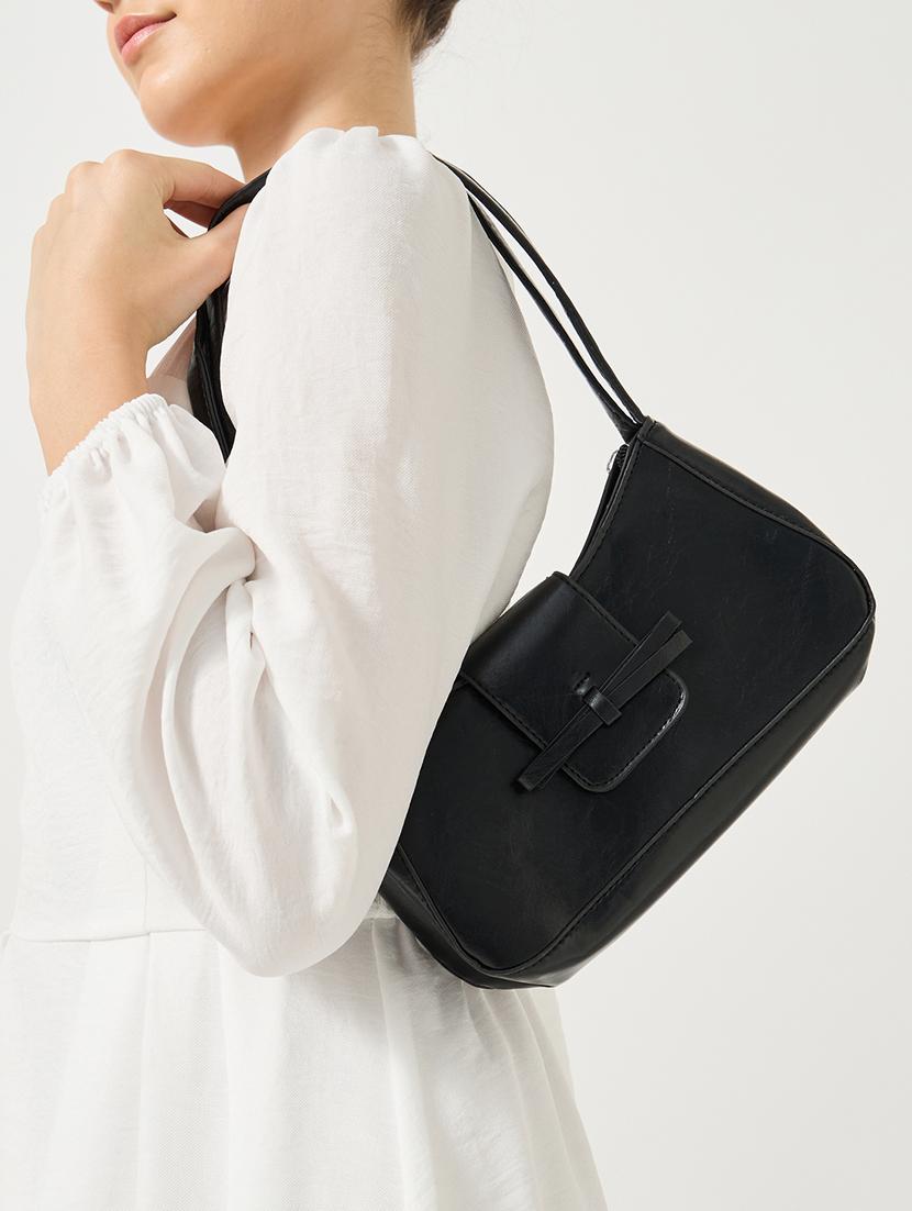 women black pu textured handbag - 21971428 - Standard Image - 2