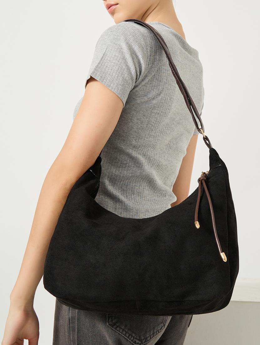 women black suede solid handbag - 21971430 - Standard Image - 2