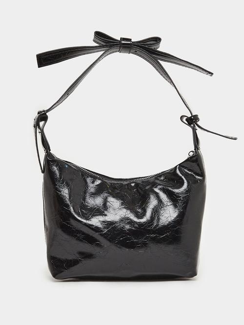 black pu tie knot handle handbag - 21971432 - Standard Image - 0