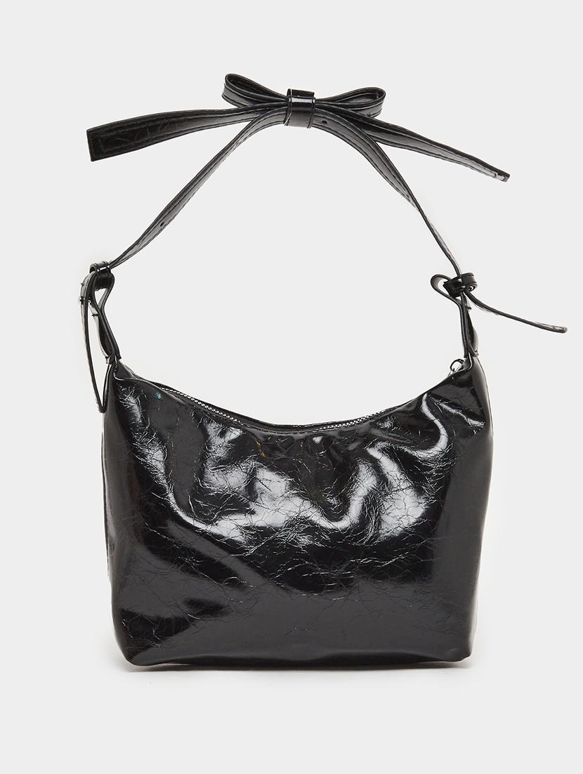 black pu tie knot handle handbag - 21971432 - Zoom Image - 0