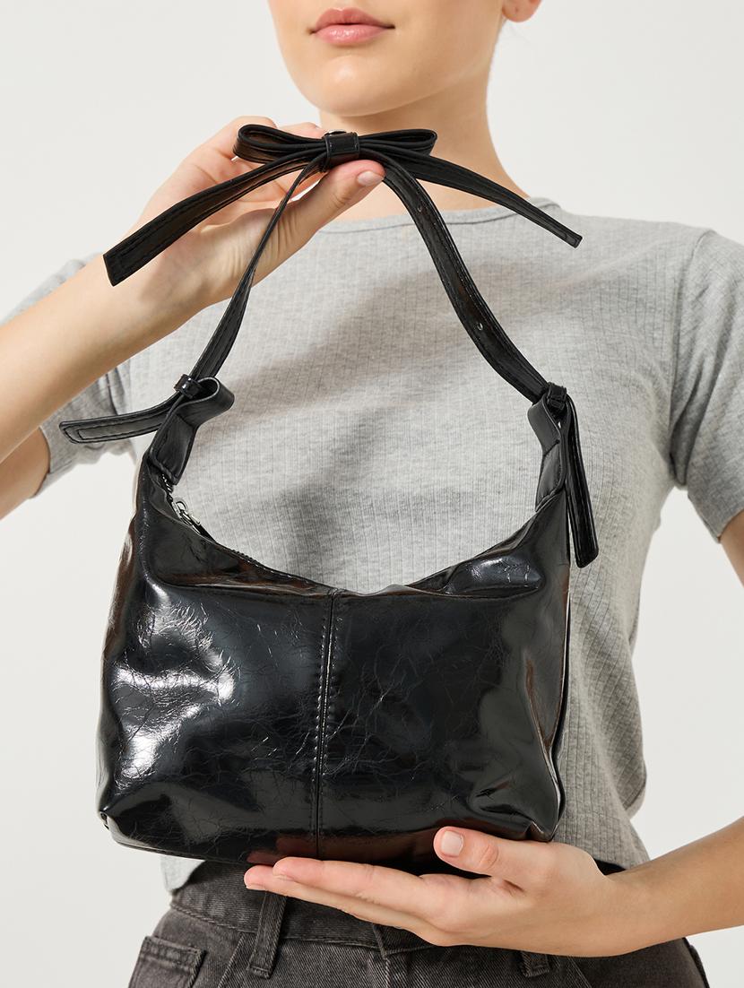 black pu tie knot handle handbag - 21971432 - Standard Image - 2