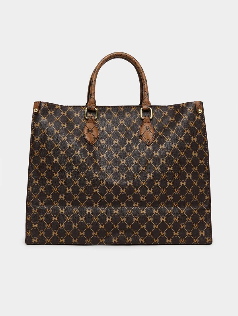 printed pu tote handle brown handbag - 21971433 - Standard Image - 2