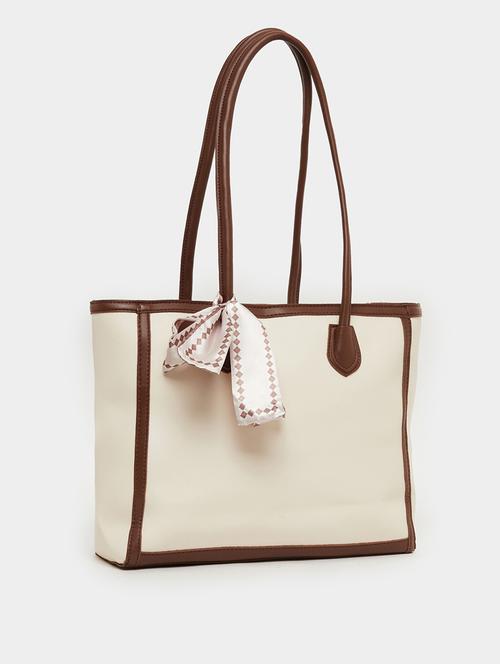 beige shoulder bag with color block trim - 21971435 - Standard Image - 0