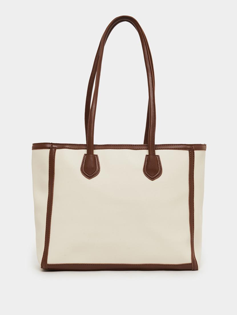 beige shoulder bag with color block trim - 21971435 - Standard Image - 2