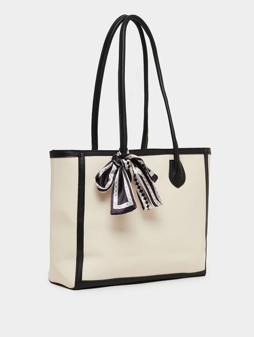 color block pu tote handbag with scarf - 21971436 - Standard Image - 0